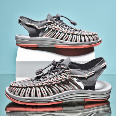 Vară Bărbați Sandale Femei Papuci Design țesut Sandale de plajă Respirabile Casual Sandale plate Sandale pentru cupluri în aer liber Mărimea 48