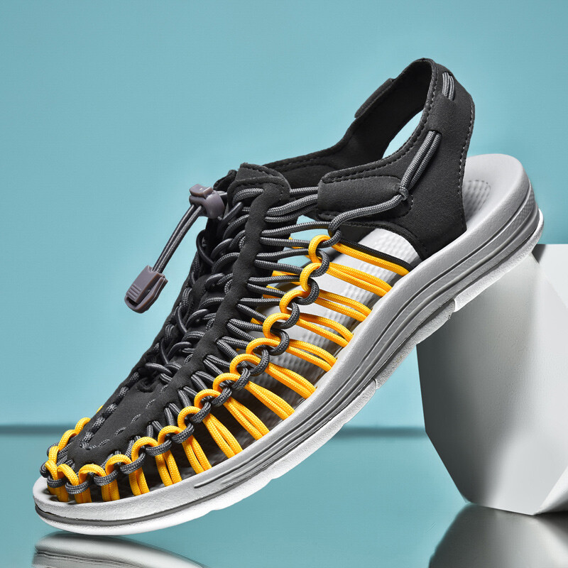 Vară Bărbați Sandale Femei Papuci Design țesut Sandale de plajă Respirabile Casual Sandale plate Sandale pentru cupluri în aer liber Mărimea 48