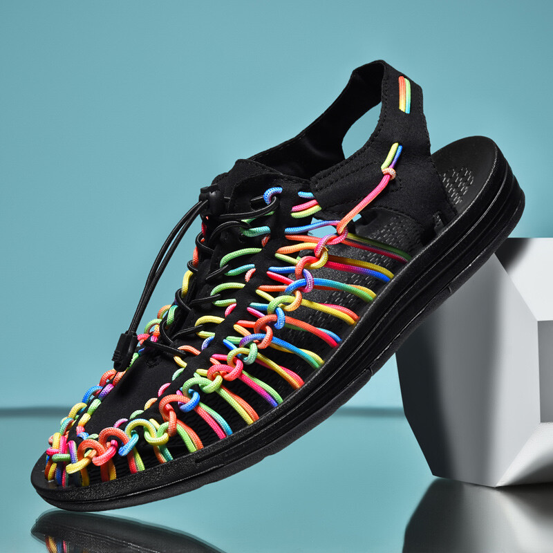 Vară Bărbați Sandale Femei Papuci Design țesut Sandale de plajă Respirabile Casual Sandale plate Sandale pentru cupluri în aer liber Mărimea 48