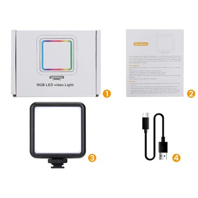 Minifocus RGB vaizdo apšvietimas Mini LED fotoaparato apšvietimas 1800 mAh įkraunamas LED skydinės lempos nuotraukų vaizdo įrašo užpildymo apšvietimas, skirtas Youtube Tik Tok