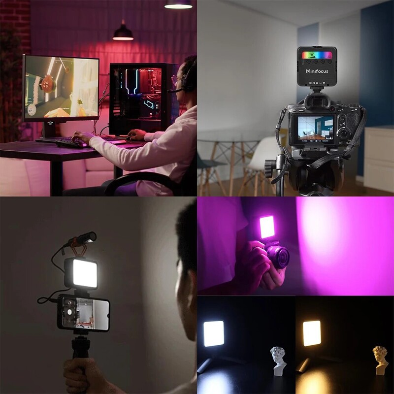 Minifocus RGB vaizdo apšvietimas Mini LED fotoaparato apšvietimas 1800 mAh įkraunamas LED skydinės lempos nuotraukų vaizdo įrašo užpildymo apšvietimas, skirtas Youtube Tik Tok
