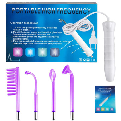 Μηχάνημα ομορφιάς προσώπου υψηλής συχνότητας γυάλινου σωλήνα ηλεκτροδίου 4 σε 1 Facial Spa Ράβδος Ηλεκτροθεραπείας Αφαίρεση ρυτίδων για Περιποίηση δέρματος προσώπου