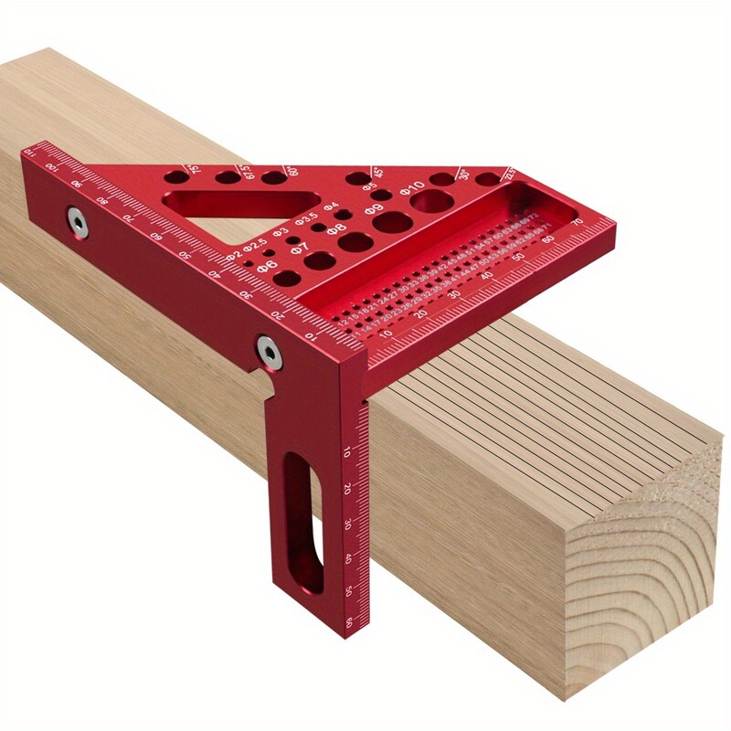 Medienos apdirbimo kvadratinis matuoklis, medžio apdirbimo kvadratas su kaiščiais, aliuminio lydinio trikampė liniuote, meškeriotojas