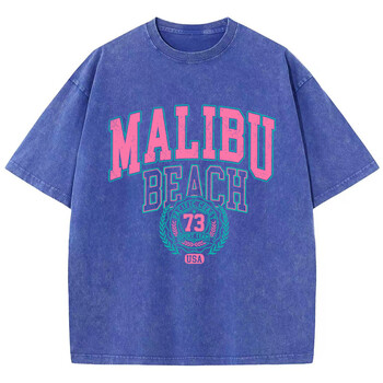 Street Women Cotton Washed T-Shirt Malibu Beach Simple Letter Printing Tee Shirt Модни свободни топове Ежедневни женски дрехи