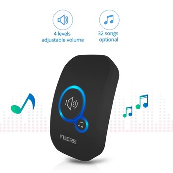 Fuers Wireless Doorbell Αδιάβροχο κιτ ηχητικής πόρτας Welcome Chime Home Door Bell Intelligent 32 τραγούδια Μελωδίες Ήχος και LED