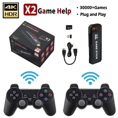 JAUNAIS X2 Plus HD 4K spēļu konsoles 3D bezvadu rokas pults 30000 + Family TV Stick PSP simulators