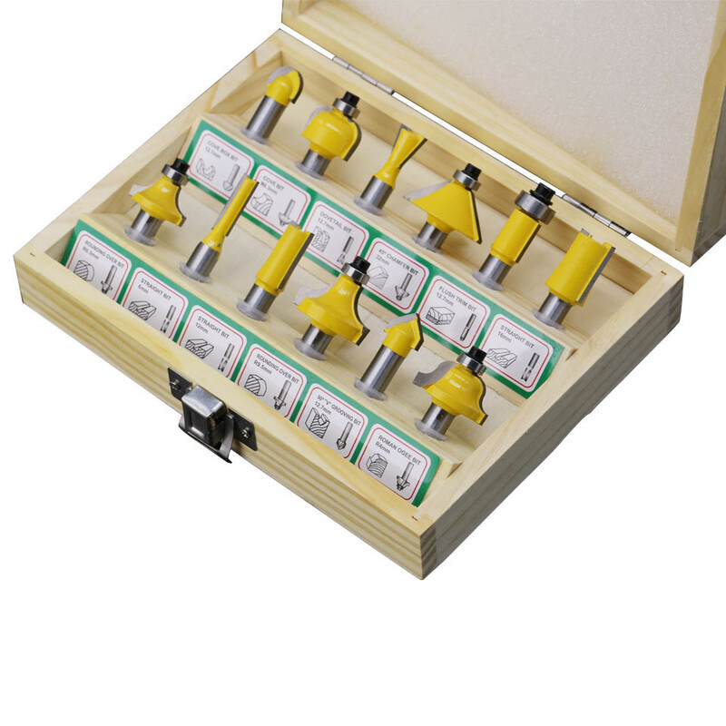 Set glodala od 12 komada, 8 mm ravno glodalo, piljevina, volfram karbid, završno rezanje, obrada drva