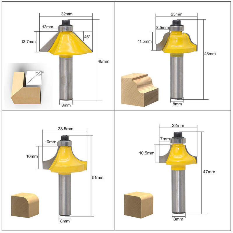 Set glodala od 12 komada, 8 mm ravno glodalo, piljevina, volfram karbid, završno rezanje, obrada drva