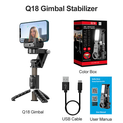 Q18 Gimbali stabilisaator käeshoitav mobiiltelefon Selfie Sticki hoidiku täitevalgusti Bluetooth HUAWEI Xiaomi IPhone`i jaoks Jälgi pildistamisrežiimi
