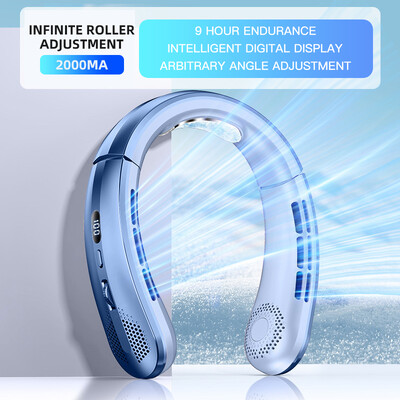 Naujas 3000 mA nešiojamas mini pakabinamas ant kaklo ventiliatorius be ašmenų kaklo juostos ventiliatoriaus skaitmeninis ekranas maitinimo oro aušintuvas USB įkraunamas elektrinis ventiliatorius