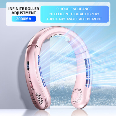 Naujas 3000 mA nešiojamas mini pakabinamas ant kaklo ventiliatorius be ašmenų kaklo juostos ventiliatoriaus skaitmeninis ekranas maitinimo oro aušintuvas USB įkraunamas elektrinis ventiliatorius