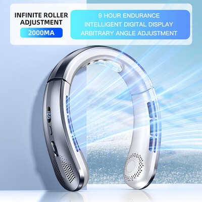 Naujas 3000 mA nešiojamas mini pakabinamas ant kaklo ventiliatorius be ašmenų kaklo juostos ventiliatoriaus skaitmeninis ekranas maitinimo oro aušintuvas USB įkraunamas elektrinis ventiliatorius