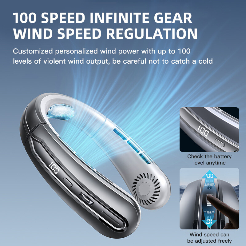 Naujas 3000 mA nešiojamas mini pakabinamas ant kaklo ventiliatorius be ašmenų kaklo juostos ventiliatoriaus skaitmeninis ekranas maitinimo oro aušintuvas USB įkraunamas elektrinis ventiliatorius