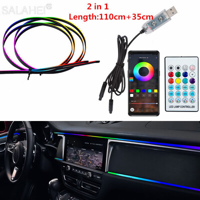 64 χρώματα USB Ακρυλικές λωρίδες φωτισμού περιβάλλοντος αυτοκινήτου LED Φωτισμός ταμπλό Φώτα ταμπλό RGB Κρυφή εφαρμογή κρυφής εφαρμογής τηλεχειριστηρίου ατμοσφαιρικής λάμπας