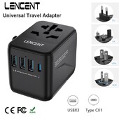 LENCENT Universal Travel Adapter με 3 θύρες USB 1Type-C PD Charging All-in-one Προσαρμογέας ταξιδιού EU/UK/USA/AUS Βύσμα για ταξίδια