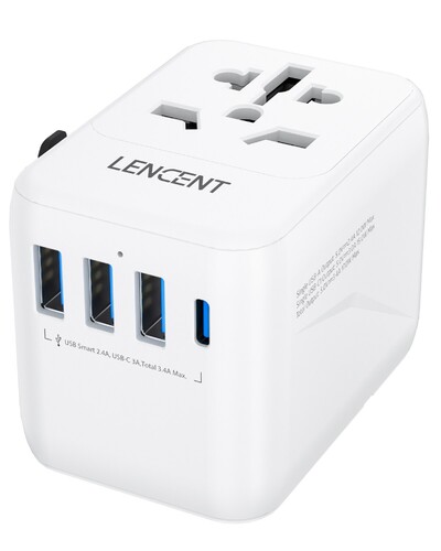 LENCENT Universal Travel Adapter με 3 θύρες USB 1Type-C PD Charging All-in-one Προσαρμογέας ταξιδιού EU/UK/USA/AUS Βύσμα για ταξίδια