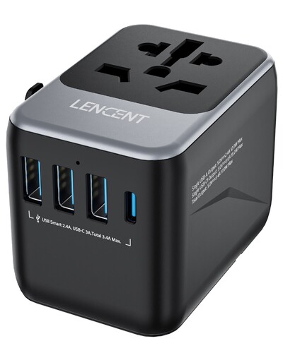 LENCENT Universal Travel Adapter με 3 θύρες USB 1Type-C PD Charging All-in-one Προσαρμογέας ταξιδιού EU/UK/USA/AUS Βύσμα για ταξίδια