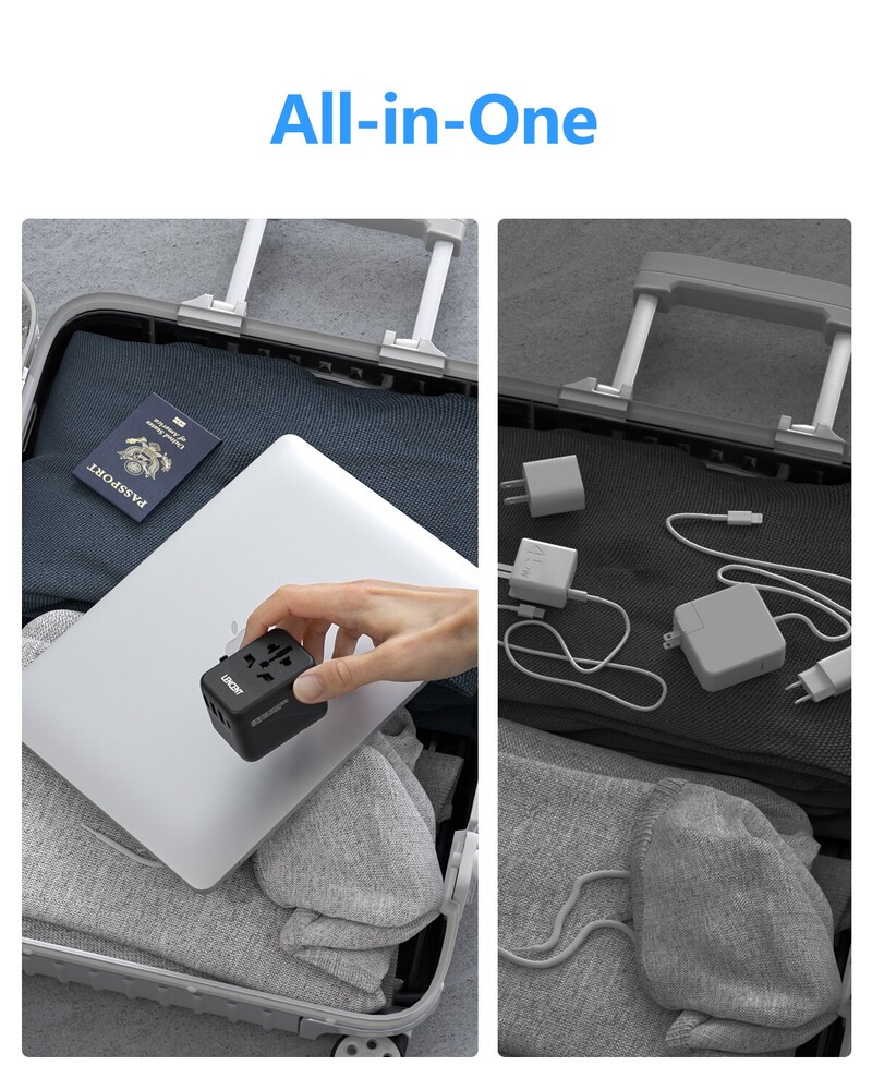 LENCENT Universal Travel Adapter με 3 θύρες USB 1Type-C PD Charging All-in-one Προσαρμογέας ταξιδιού EU/UK/USA/AUS Βύσμα για ταξίδια