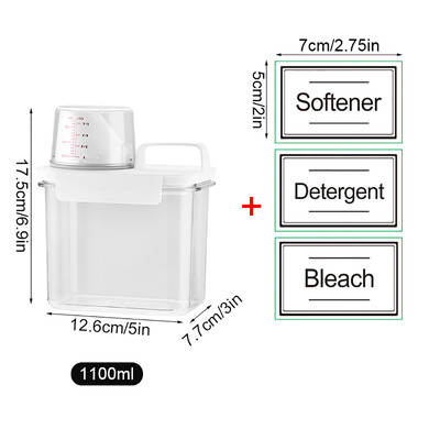 Õhukindel pesupesemisvahendi jaotur, lekkekindel taastäidetav tühi paak pulbripehmendaja valgendi hoiustamiskonteiner koos siltidega