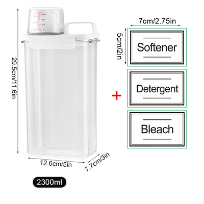 Õhukindel pesupesemisvahendi jaotur, lekkekindel taastäidetav tühi paak pulbripehmendaja valgendi hoiustamiskonteiner koos siltidega