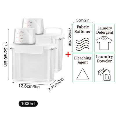 Õhukindel pesupesemisvahendi jaotur, lekkekindel taastäidetav tühi paak pulbripehmendaja valgendi hoiustamiskonteiner koos siltidega