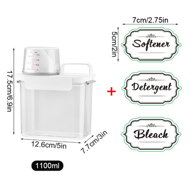 Õhukindel pesupesemisvahendi jaotur, lekkekindel taastäidetav tühi paak pulbripehmendaja valgendi hoiustamiskonteiner koos siltidega