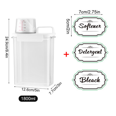 Õhukindel pesupesemisvahendi jaotur, lekkekindel taastäidetav tühi paak pulbripehmendaja valgendi hoiustamiskonteiner koos siltidega