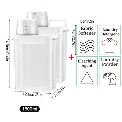 Õhukindel pesupesemisvahendi jaotur, lekkekindel taastäidetav tühi paak pulbripehmendaja valgendi hoiustamiskonteiner koos siltidega