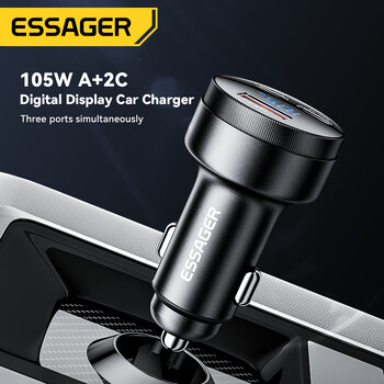 Essager 105W Digital Display Fast Charger Car For iPhone 15 14 pro MacBook USB AC Quick Charger Για Huawei Xiaomi Samsung OPPO