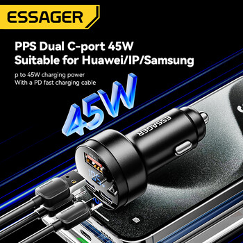 Essager 105W Digital Display Fast Charger Car For iPhone 15 14 pro MacBook USB AC Quick Charger Για Huawei Xiaomi Samsung OPPO