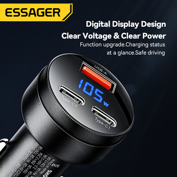 Essager 105W Digital Display Fast Charger Car For iPhone 15 14 pro MacBook USB AC Quick Charger Για Huawei Xiaomi Samsung OPPO