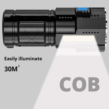 Високомощни LED фенерчета Къмпинг фенерче с 4 мъниста на лампата и странична светлина COB Акумулаторен преносим ръчен фенер 4 режима на осветяване