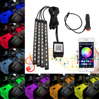 Neon 48 72 LED autóbelső lábvilágítás USB vezeték nélküli zenei alkalmazásvezérléssel, automatikus RGB hangulatú dekorációs lámpák