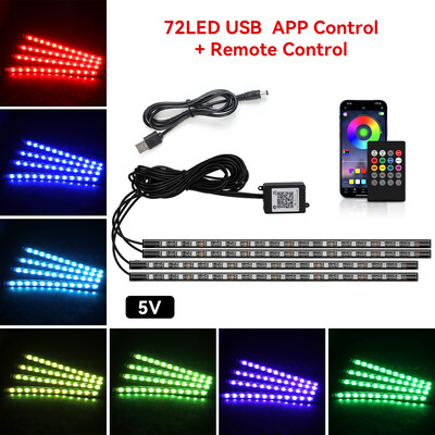 Neon 48 72 LED automobilio salono apšvietimas kojoms su USB belaidžiu nuotoliniu muzikos programos valdymu Auto RGB atmosferos dekoratyvinės lempos