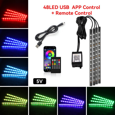 Neon 48 72 LED automobilio salono apšvietimas kojoms su USB belaidžiu nuotoliniu muzikos programos valdymu Auto RGB atmosferos dekoratyvinės lempos