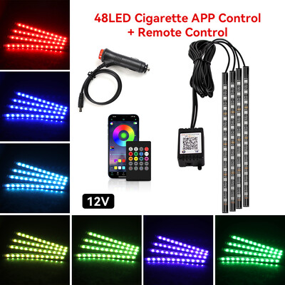 Neon 48 72 LED automobilio salono apšvietimas kojoms su USB belaidžiu nuotoliniu muzikos programos valdymu Auto RGB atmosferos dekoratyvinės lempos