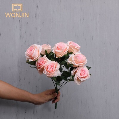 Buchet de flori de trandafiri Flori artificiale roz rosii Decor de nunta 9 capete Flori de matase Trandafiri falsi Flores Decor pentru casa