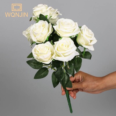 Buchet de flori de trandafiri Flori artificiale roz rosii Decor de nunta 9 capete Flori de matase Trandafiri falsi Flores Decor pentru casa