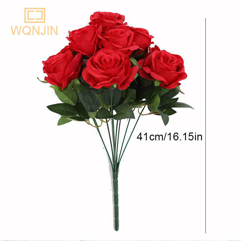 Buchet de flori de trandafiri Flori artificiale roz rosii Decor de nunta 9 capete Flori de matase Trandafiri falsi Flores Decor pentru casa