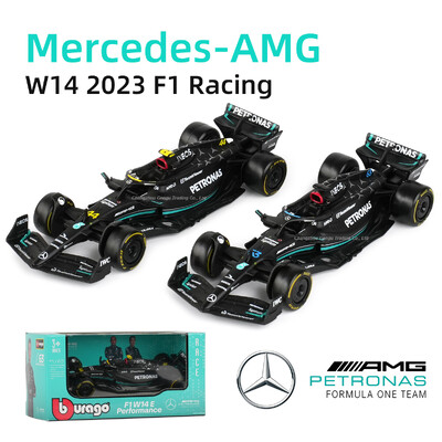 Bburago 1:43 Mercedes AMG 2023 W14 E Performance F1 Formula Car Изляти превозни средства Колекционерски модел Състезателни играчки