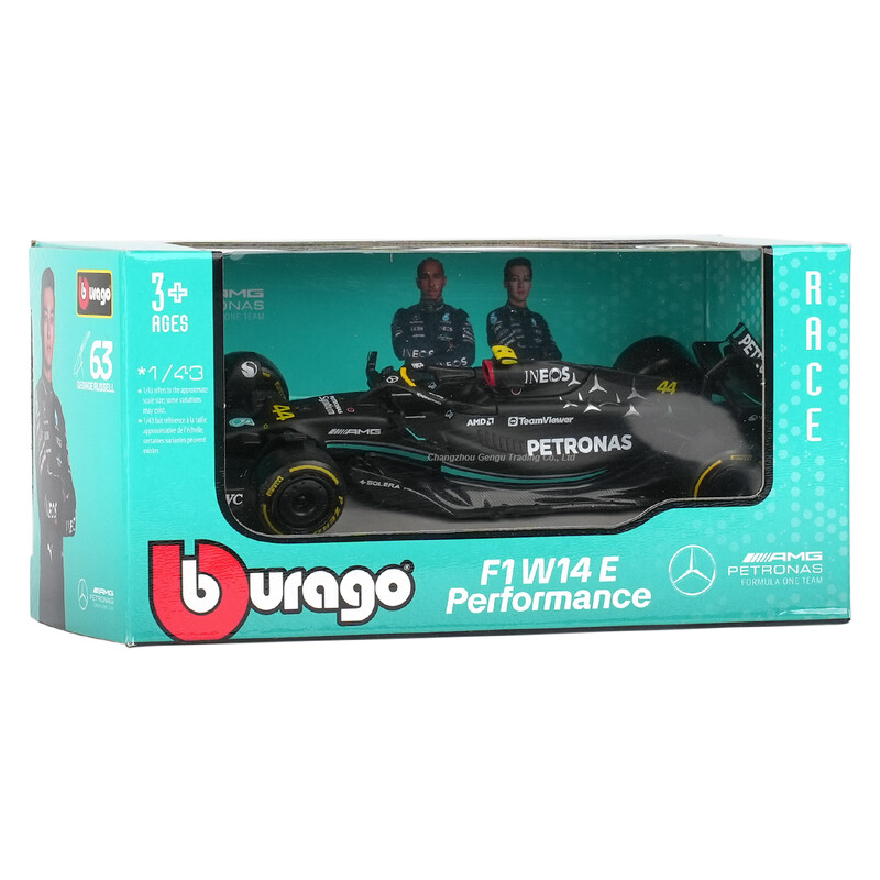 Bburago 1:43 Mercedes AMG 2023 W14 E Performance F1 Vormelautod Valatud sõidukid Kollektsioneeritavad võidusõidumänguasjad