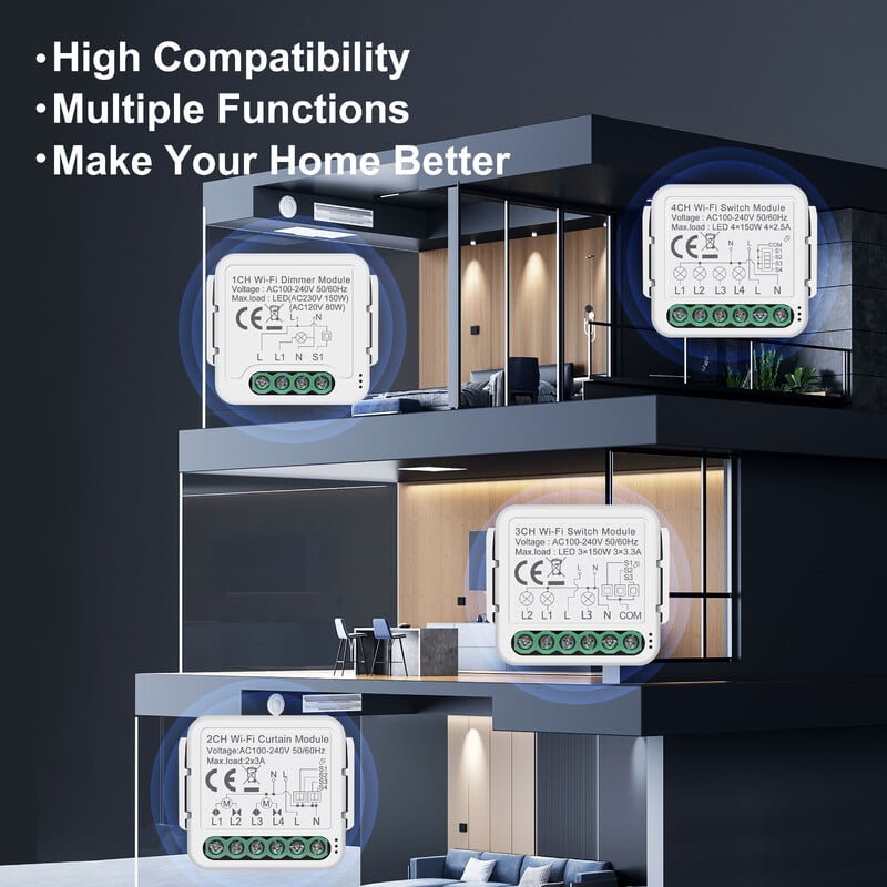 GIRIER Tuya Smart WiFi valgusti/kardina/dimmeri lüliti moodulite tugi Kahesuunaline juhtimine töötab koos Alexaga Hei Google Alice jaoturit pole vaja