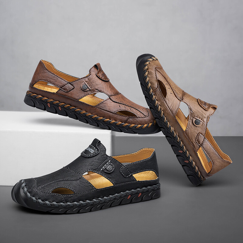 CLOHOO sandalai vyriški odiniai orui pralaidūs odiniai batai tuščiaviduriai batai minkštas dugnas minkštas paviršius laisvalaikio basutės