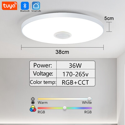 RGB Smart TUYA високоговорител за таванно осветление 36 W димираща LED светлина WIFI Bluetooth дистанционно управление Стая за домашен декор Възпроизвеждане на музика Всекидневна