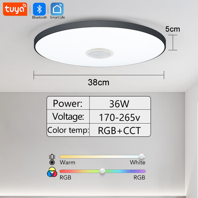 RGB Smart TUYA високоговорител за таванно осветление 36 W димираща LED светлина WIFI Bluetooth дистанционно управление Стая за домашен декор Възпроизвеждане на музика Всекидневна