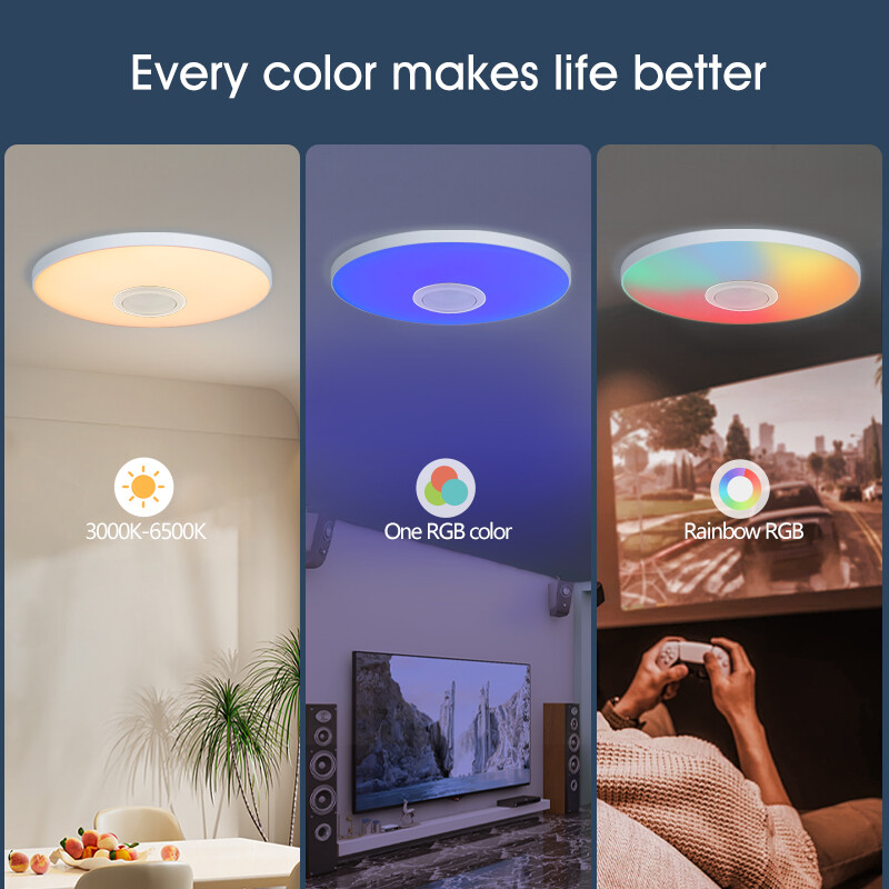 RGB Smart TUYA lubų šviesos garsiakalbis 36W pritemdomas LED apšvietimas WIFI Bluetooth nuotolinio valdymo kambarys Namų dekoras Groti muziką Svetainė