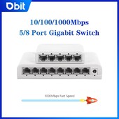 Διακόπτης δεδομένων Gigabit 5/8 θύρας DBIT, Διανομέας δικτύου, Διαχωριστής Ethernet για επιτραπέζιους υπολογιστές, Θωρακισμένες θύρες Plug & Play χωρίς ανεμιστήρα, Μίνι φορητό