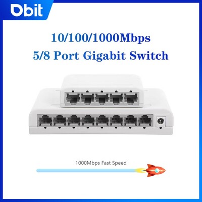 DBIT 5/8 портов гигабитов превключвател за данни, мрежов хъб, настолен Ethernet сплитер, Plug & Play екранирани портове без вентилатор тих мини преносим