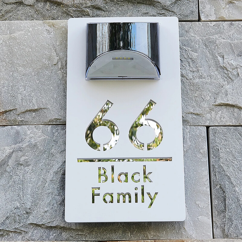 Individualūs išoriniai namo numeriai LED saulės šviesos lazeriu pjaustyti akrilo plokštės namo numeris lauko viešbučio buto numerio durų ženklas