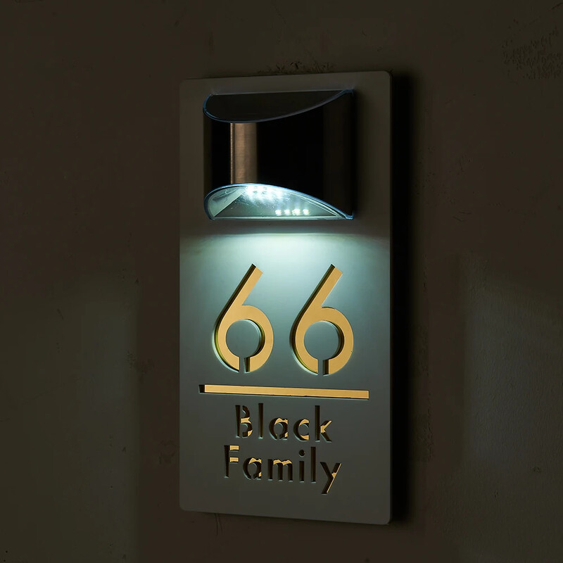 Individualūs išoriniai namo numeriai LED saulės šviesos lazeriu pjaustyti akrilo plokštės namo numeris lauko viešbučio buto numerio durų ženklas